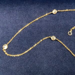 12K Gold Filled Station Necklace 16” w/ 5 Bezel Clear Stones (1/20 GF, 14KJ)